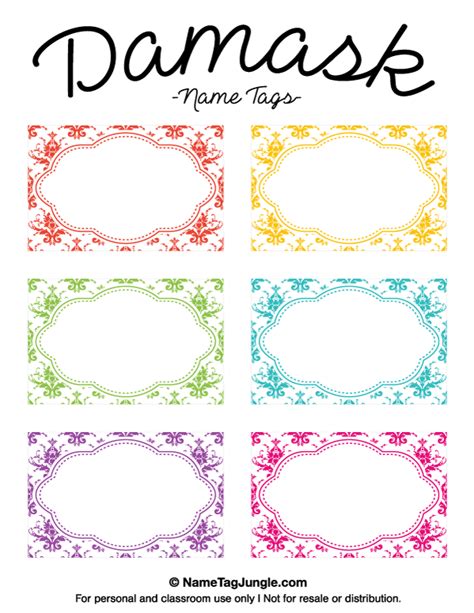 Printable Damask Name Tags Name Tag Templates Tag Templates