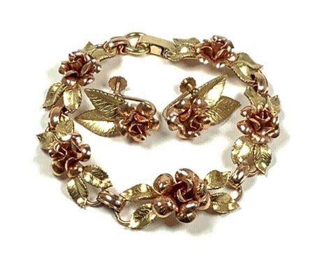 VTG Krementz 14K Rolled Gold Overlay 2 Tone Rose Brac Gem