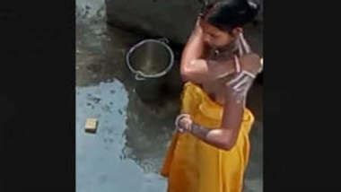 Emotional Desi Aunty Nude Bathing Outdoor Secretly Recorded By Bf