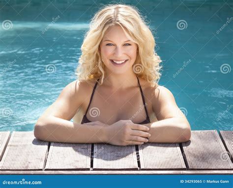 Blonde In The Pool Stock Image Image Of Happy Girl 34293065