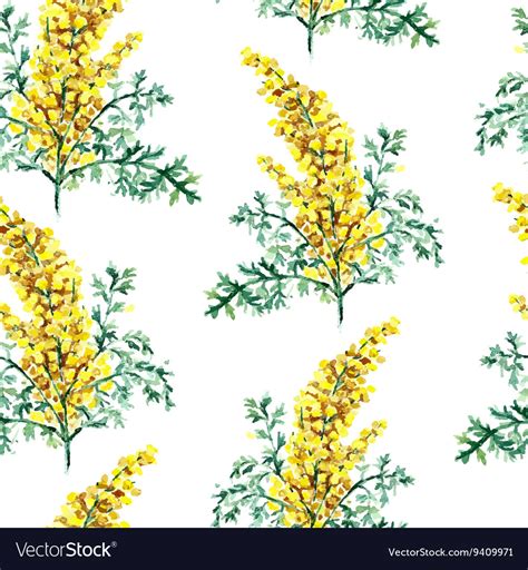 Watercolor Wormwood Herb Seamless Pattern Vector Image