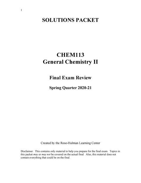 Chem Solutions Packet Spring Solutions Packet Chem General