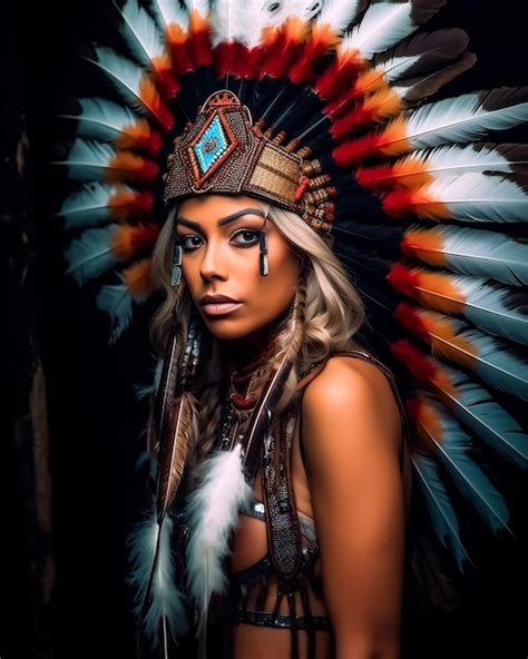 Premium AI Image | native American Indian model in full costumes ...