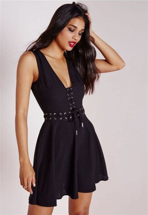 Lace Up Front Skater Dress Black Dresses Uk Cute Dresses Dresses