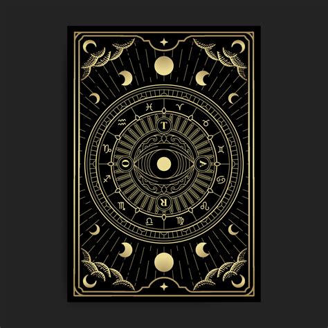 Wheel Of Fortune Eye Tarot Card Golden Illustration 20337095 Vector Art