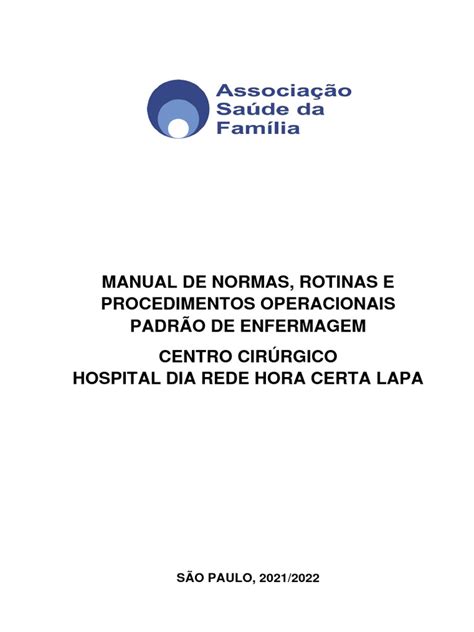 Manual De Normas Rotinas E Pops De Enfermagem Do Centro CirÚrgico Da