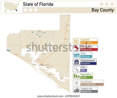 Detailed Infographic Map Bay County Florida Stock Vector (Royalty Free ...