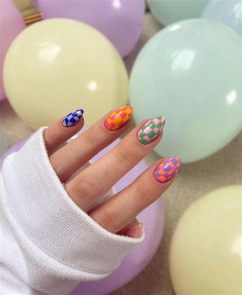 The Coolest Checkered Nail Art Designs Colorful Checkered Nails