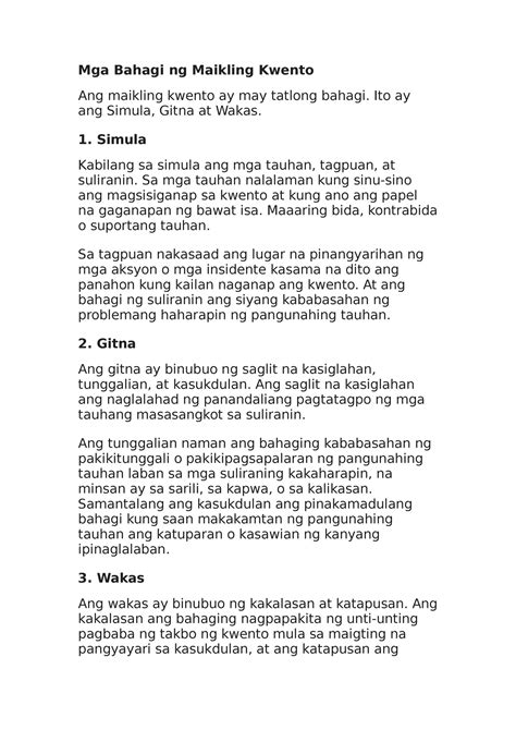 Filipino 9 Mga Bahagi Ng Maikling Kwento Bilarasa