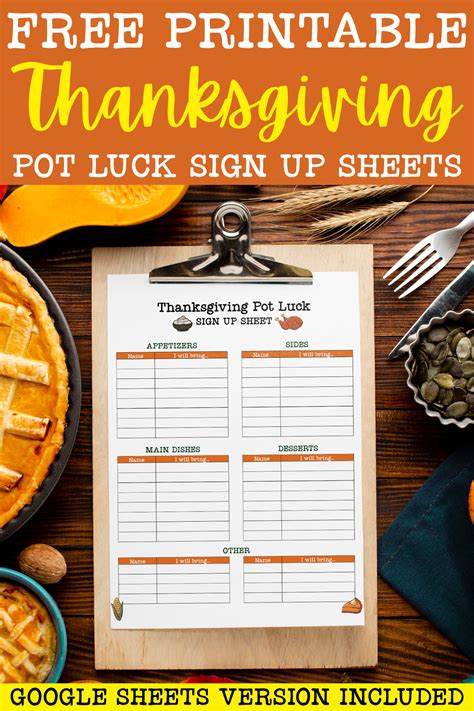 Free Printable Thanksgiving Potluck Sign Up Sheet Set Google Sheets