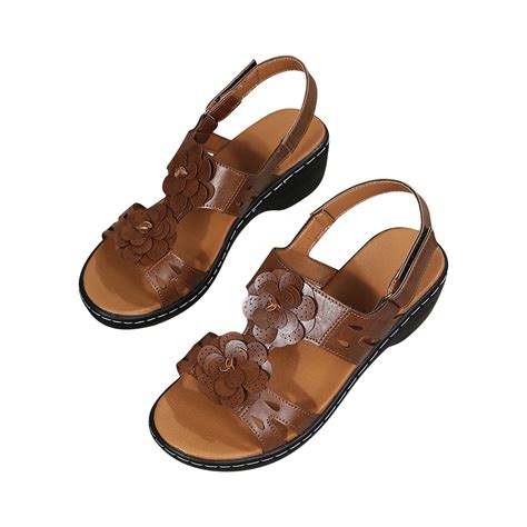 Jsezml Walking Sandals Women Comfort Leather Strap Wedge Sandals Open ...