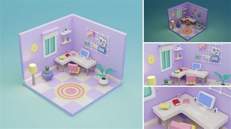 3d Model Cozy Cartoon Rooms Interior Vr Ar Low Poly Cgtrader