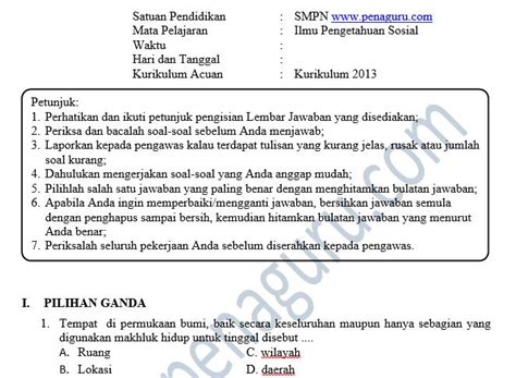 Kisi Kisi Dan Soal Pas Ips Smp Semester 1 Kelas 7 8 9 Kurikulum 2013 Penagurucom