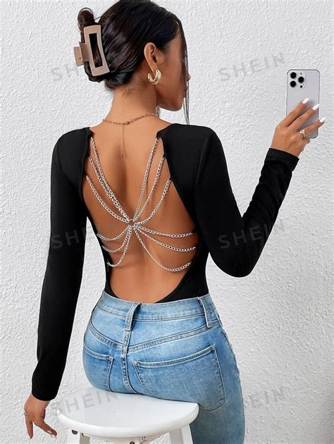 Shein Bae Chain Detail Backless Bodysuit Shein Usa