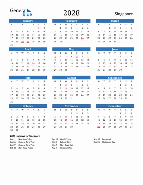 2028 Singapore Calendar With Holidays