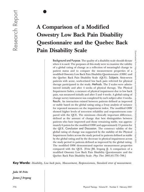 Fillable Online A Comparison Of A Modified Oswestry Low Back Pain