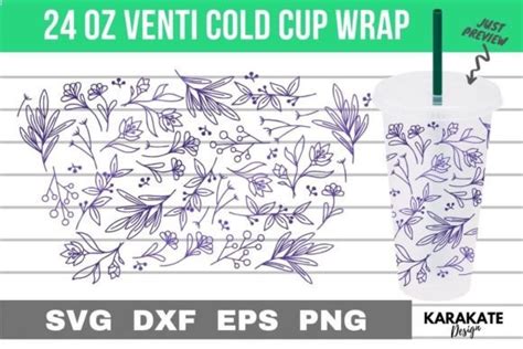 Line Flower 24 Oz Venti Cup Wrap Svg Graphic By Karakate · Creative Fabrica