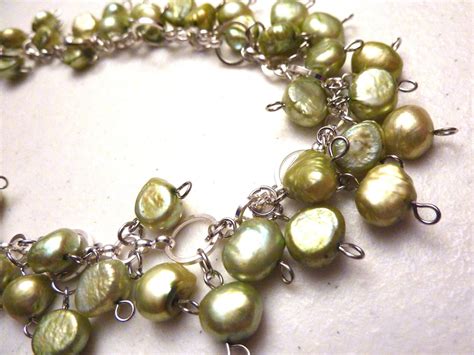 Pale Green Freshwater Pearls Cluster Necklace Etsy