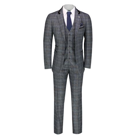 Mens Piece Vintage Tweed Suit Retro Prince Of Wales Check Smart