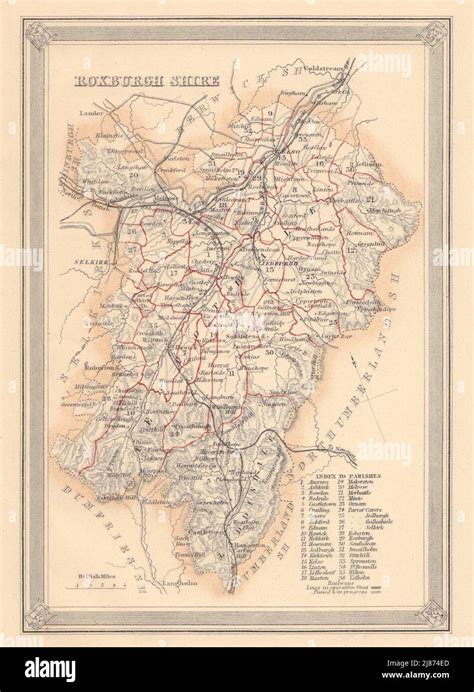 Decorative antique county map of Roxburghshire, Scotland. FULLARTON ...