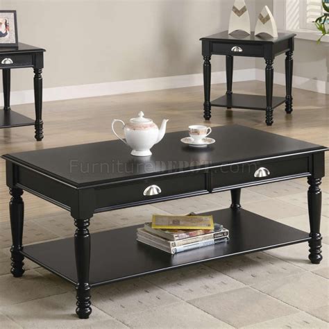 Black Satin Finish Classic 3Pc Coffee Table Set w/Shelves