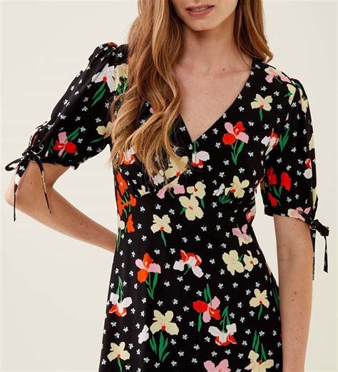 Claire Black Floral Midi Dress Finery London