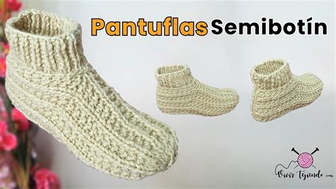 Pantuflas Semibotín a Dos Agujas para Adulto TEJIDOS FÁCILES Y