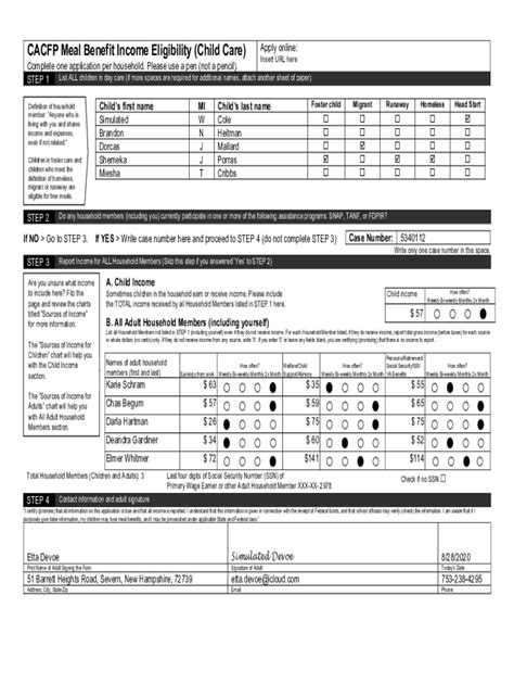 Fillable Online CACFP Meal Benefit Income Eligibility Form Instructions