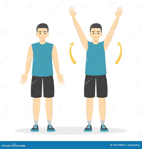 Arm Raise Exercise. Man in Sport Clothes Doing Warm-up Stock Vector ...