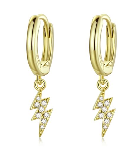 Aretes De Rayo Plata 925 Chapado En Oro 14K Joyería Fina Para Mujer