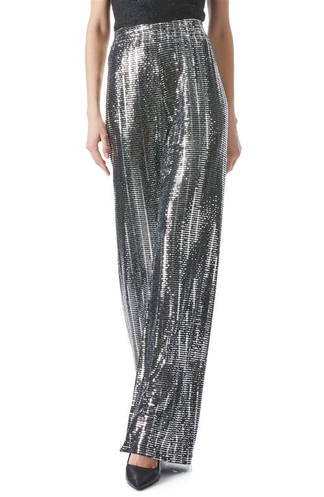 Alice Olivia Alice Olivia Elba Sequin Wide Leg Trousers In Silver