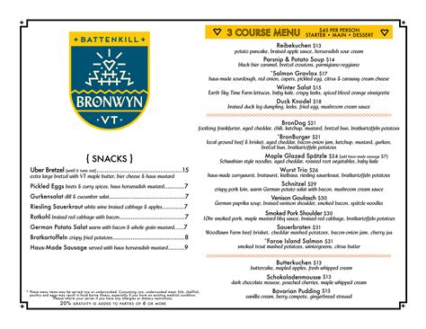 Brunch And Dinner Menus — Bronwyn On Battenkill