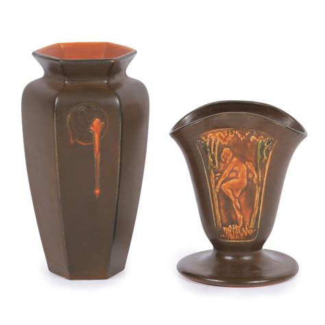 Lot Two Roseville Rosecraft Vases Panel Nude Vase And Hexagon