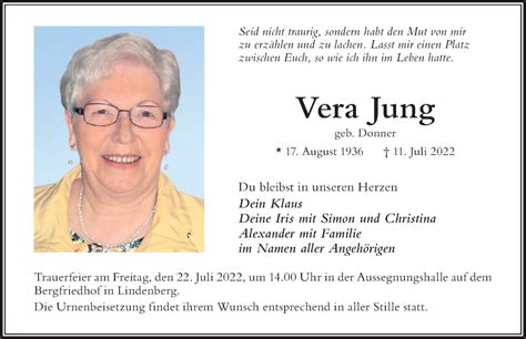 Traueranzeigen Von Vera Jung Augsburger Allgemeine Zeitung