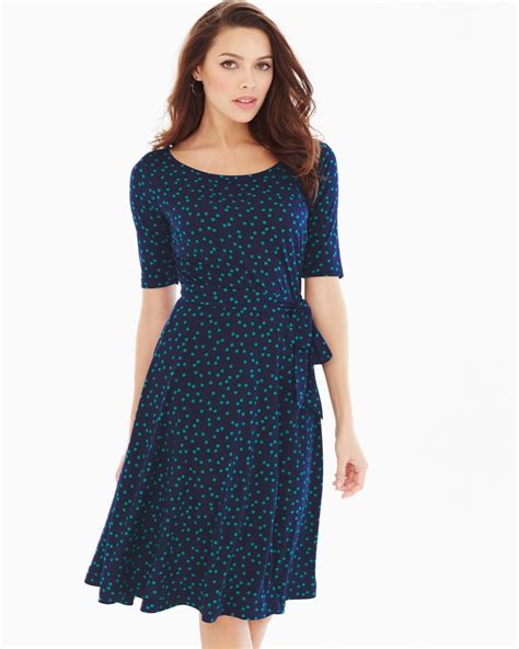 Elbow Sleeve Fit And Flare Dress Wishful Dot Navy Soma