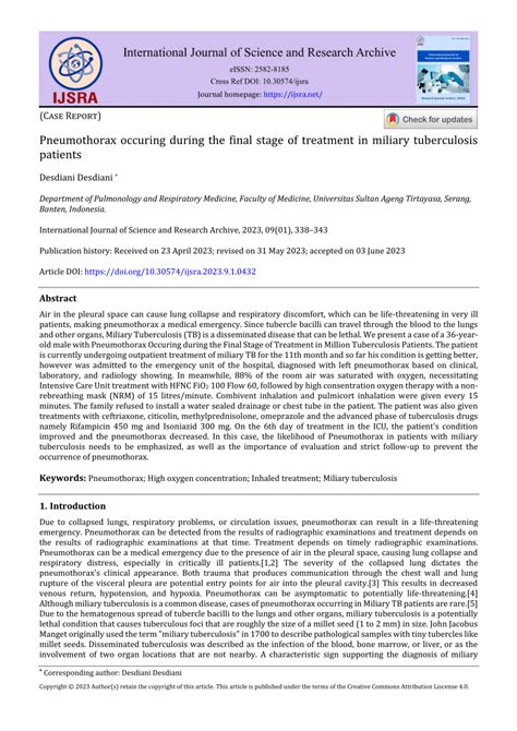 Pdf Pneumothorax Occuring During The Final Stage Of Treatment In Miliary Tuberculosis Patients