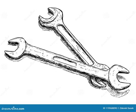 Vector Artistic Drawing Illustration Of Two Wrenches Or Spanners Stock