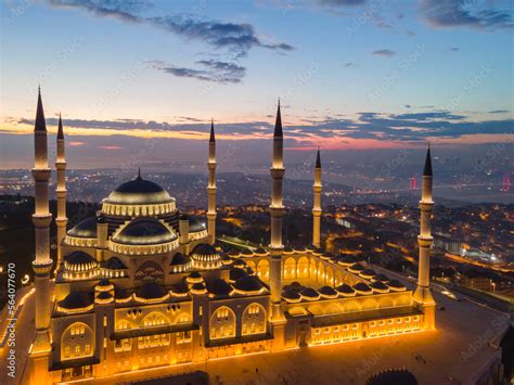 Camlica Mosque In The Sunset Time Drone Photo Camlica Hill Uskudar