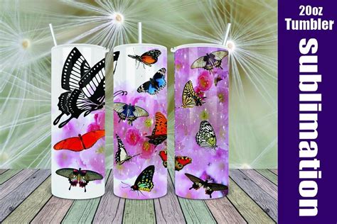 Butterfly Pink Flowes 20oztumbler Graphic By Thampimpapatchaya560