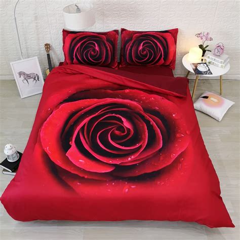 Jf 002 Luxury Red Rose Print Wedding Bedspread Queen Size Duvet Cover