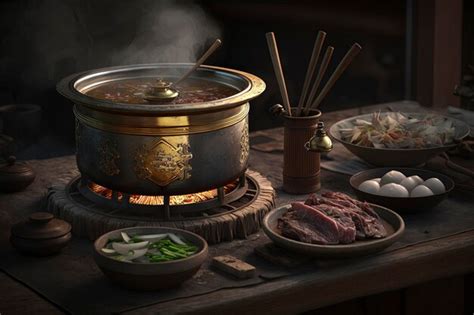 Premium Photo Hot Copper Pot Stew Spicy Hot Pot AI Technology Generated Image