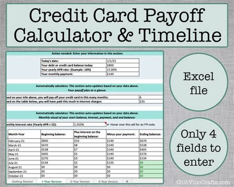 Excel Credit Card Payoff Calculator and Timeline Easy - Etsy