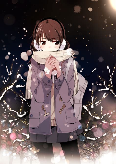 Safebooru 1girl Black Legwear Blush Brown Eyes Brown Hair Can Coat Covering Mouth Earmuffs