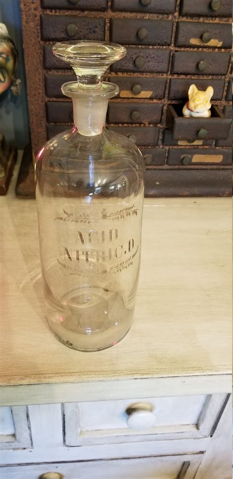 Antique Apothecary Etched Glass Jar Acid Nitric D Label Etsy