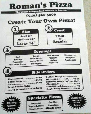 Roman’s Pizza- Menu- Denton – Menutex