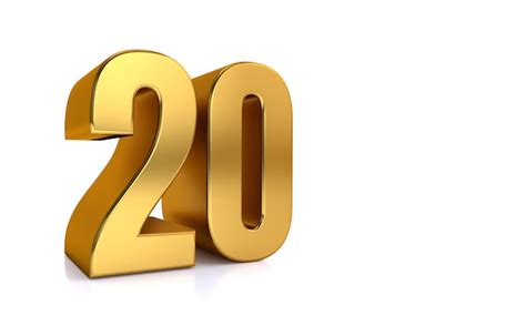 Twenty 3d Illustration Golden Number 20 On White Background And Copy