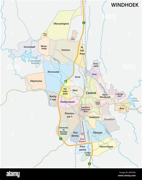 Roads Administrative And Political Vector Map Of The Namibian Capital