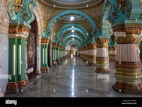 Beautiful Decorated Interior Ceiling And Pillars Of The Durbar Or