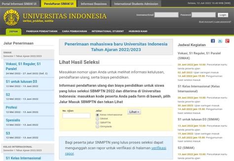 Link Pengumuman Simak Ui Cek Hasil Seleksi Di Penerimaan Ui Ac Id