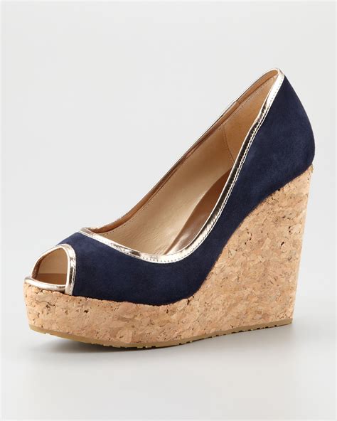 Jimmy Choo Papina Suede Cork Wedge Navy In Blue Lyst